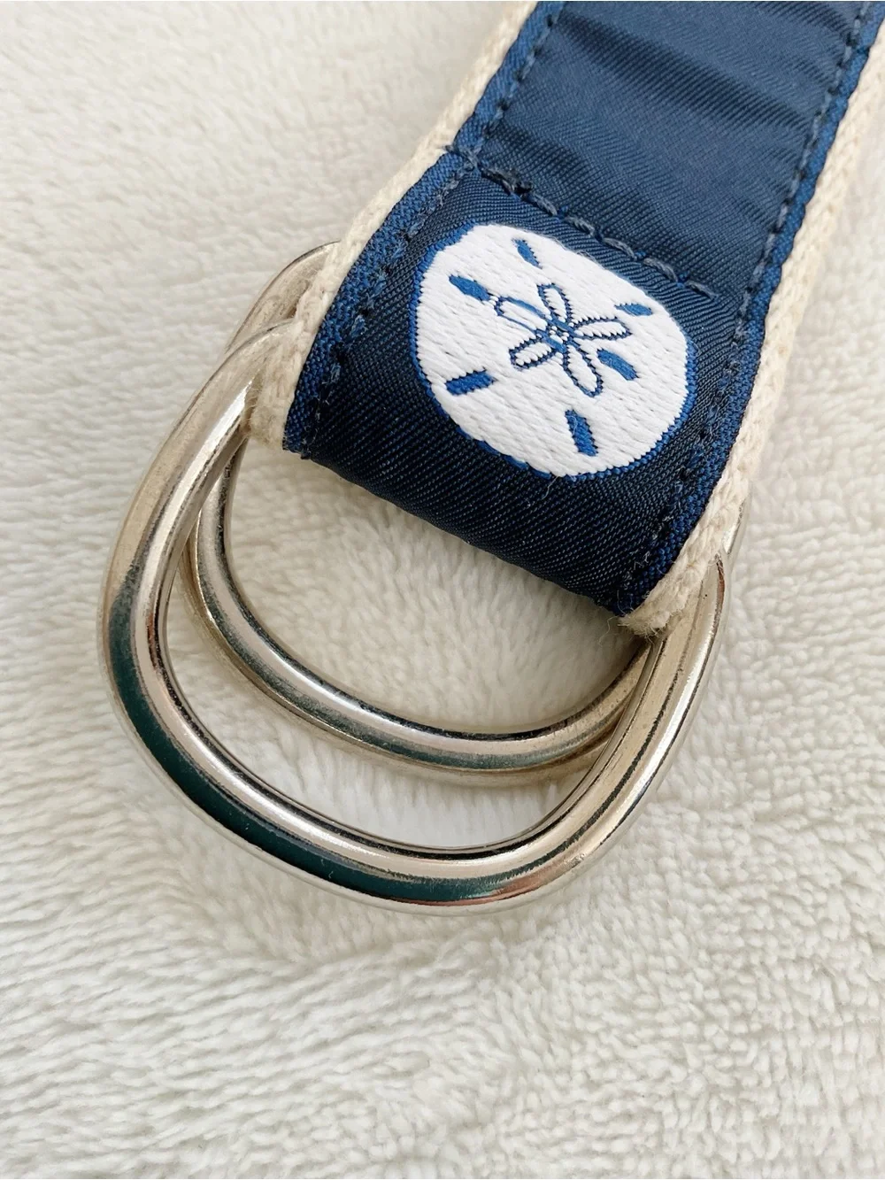 Eliza B. Navy Sand Dollar D-Ring Canvas Belt Size M Made in USA